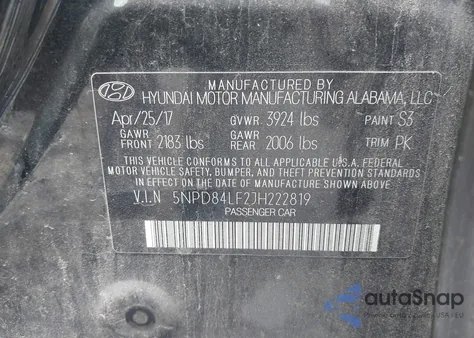 2018 Hyundai Elantra Sel z USA, uszkodzony, nr VIN 5NPD84LF2JH222819